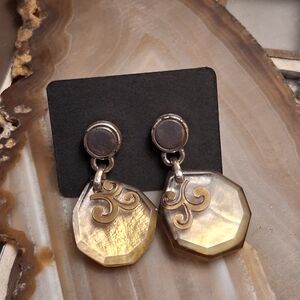 Artisan Gold and Cream Mother-of-Pearl Drop Earrings